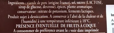 Saucisson pur porc ingredients label