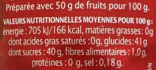 Confiture Extra Fraise nutrition facts table