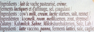 Brique du Vivarois (30% MG) ingredients label