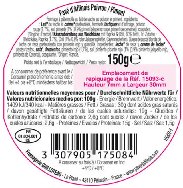 Poivron & Piment ingredients label