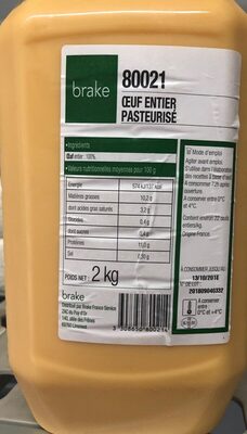 Oeuf entier pasteurisé