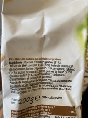 Sables Céréales ingredients label
