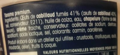 Apéri' Tarama Premium ingredients label