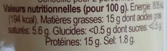 Terrine de pintade nutrition facts table