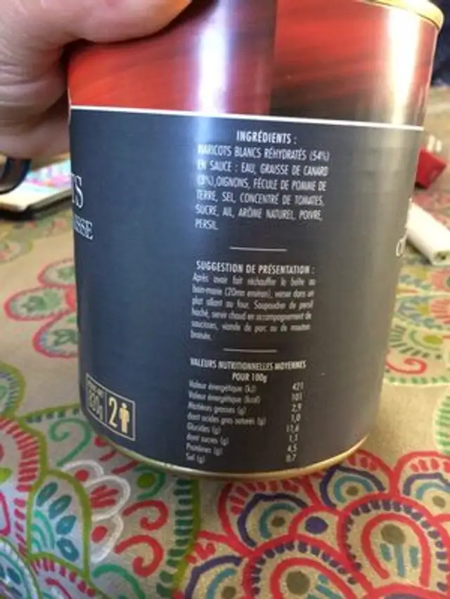 Haricots blancs cuisines a la graisse de canard ingredients label