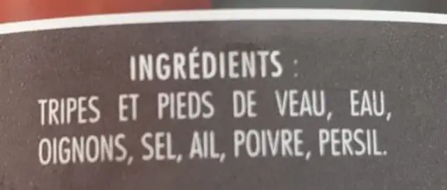 Le ventre de veau9 ingredients label