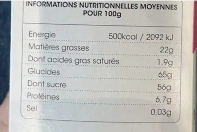 Dragées amandes avola nutrition facts table
