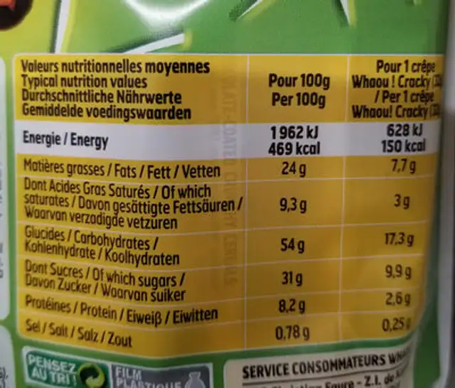 Crêpes goût choco noisette & céréales croustillant nutrition facts table