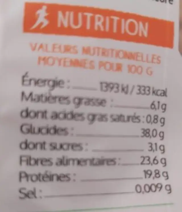 Pois chiches biologiques nutrition facts table