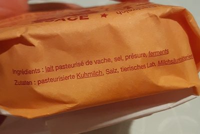 Petit Munster géromé ingredients label