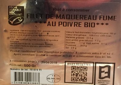 Filet de maquereau fumé au poivre bio