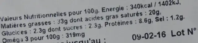 Val de Lou Ciboulette nutrition facts table