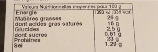 Raclette gourmande 6 saveurs nutrition facts table