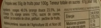Confiture d'oranges douces amères ingredients label