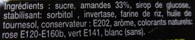 Pâte d'Amandes 33 % Blanche ingredients label