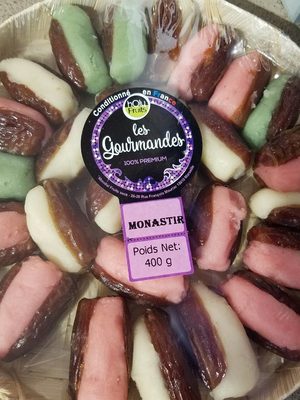 Dattes fourrées à la pâte d'amande front packaging