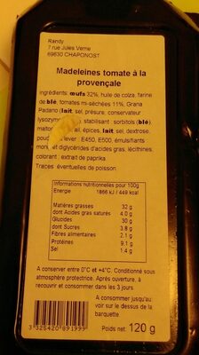 Madeleine tomate à la provençale ingredients label