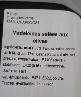 Madeleine salées ingredients label