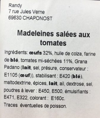 Madeleines salées aux tomates ingredients label