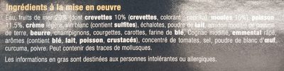 Coquille cuisine aux fruits de mer et poissons ingredients label
