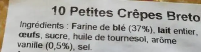 10 petites Crêpes Bretonnes Vanille ingredients label