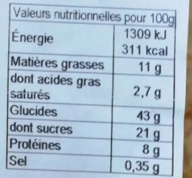 10 petites Crêpes Bretonnes Vanille nutrition facts table
