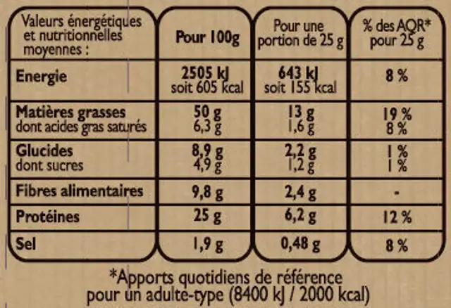 Cacahuètes à l'ancienne 390 g nutrition facts table