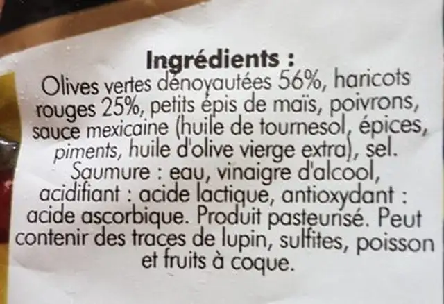 Olives mix tex-mex ingredients label