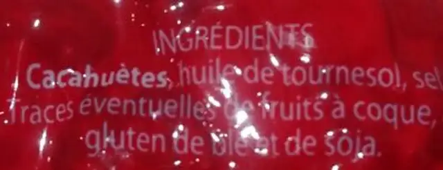 Cacahuètes grillées et salées ingredients label