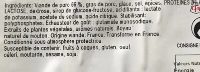 Saucisse blanche ingredients label
