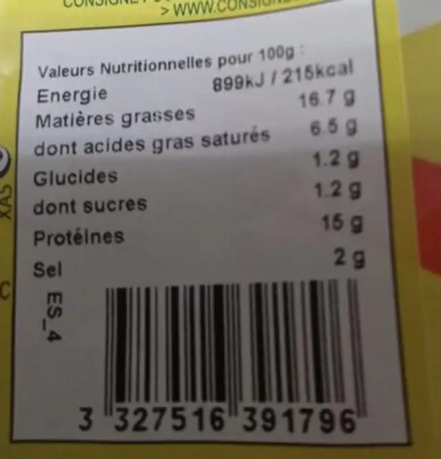 Saucisse à la pistache nutrition facts table
