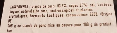 Saucisson sec aux cepes ingredients label