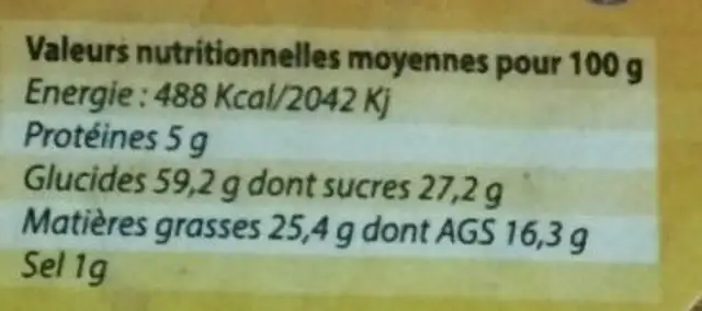 Gateau Breton Pur Beurre nutrition facts table