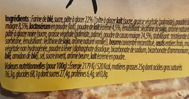 Assortiment biscuits cacao nutrition facts table