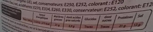 Queues de porc salee nutrition facts table