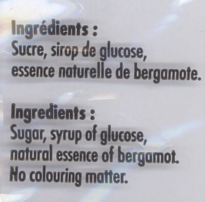 Bergamote de Nancy ingredients label
