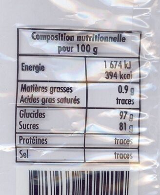 Bergamote de Nancy nutrition facts table