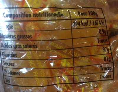 Bergamotes de Nancy nutrition facts table