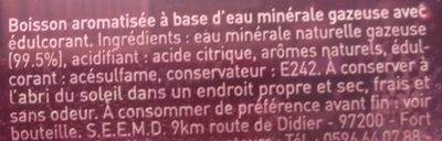 Mojit'Eau Fraise ingredients label