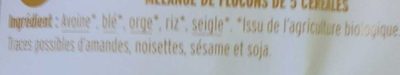 Flocons 5 Céréales ingredients label