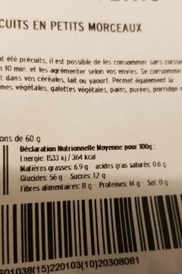Flocons d'avoine - petits nutrition facts table