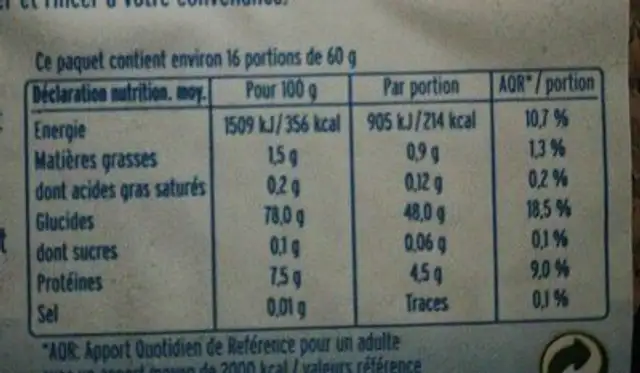Riz Rond Demi Complet D'italie nutrition facts table