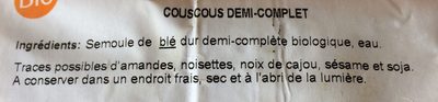 COUSCOUS DEMI COMPLET ingredients label