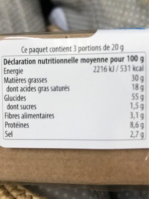 Palmiers aux olives noires nutrition facts table