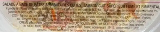Pâtes jambon emmental ingredients label