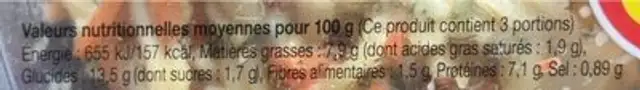 Pâtes jambon emmental nutrition facts table