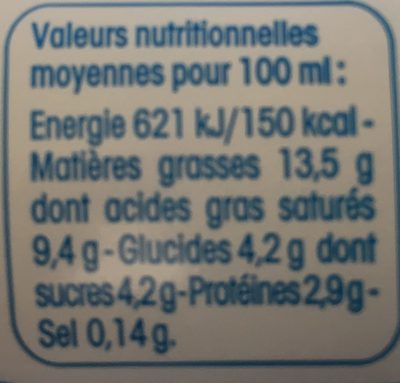 Creme Fleurette Legere Yoplait nutrition facts table