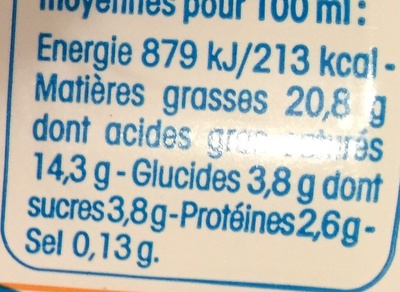 Fleurette (20 % MG), Très onctueuse nutrition facts table