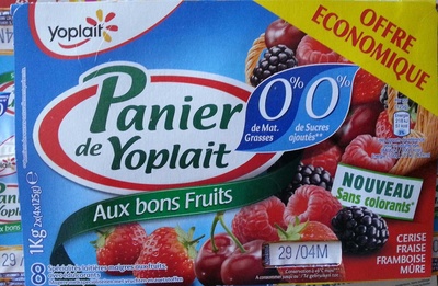 Panier de Yoplait (0 % MG, 0 % Sucres ajoutés) - (Cerise, Fraise, Framboise, Mûre) 8 Pots