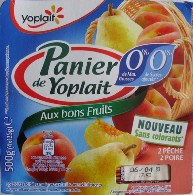 Panier de Yoplait 0 % MG, 0 % Sucres ajoutés Pêche, Poire